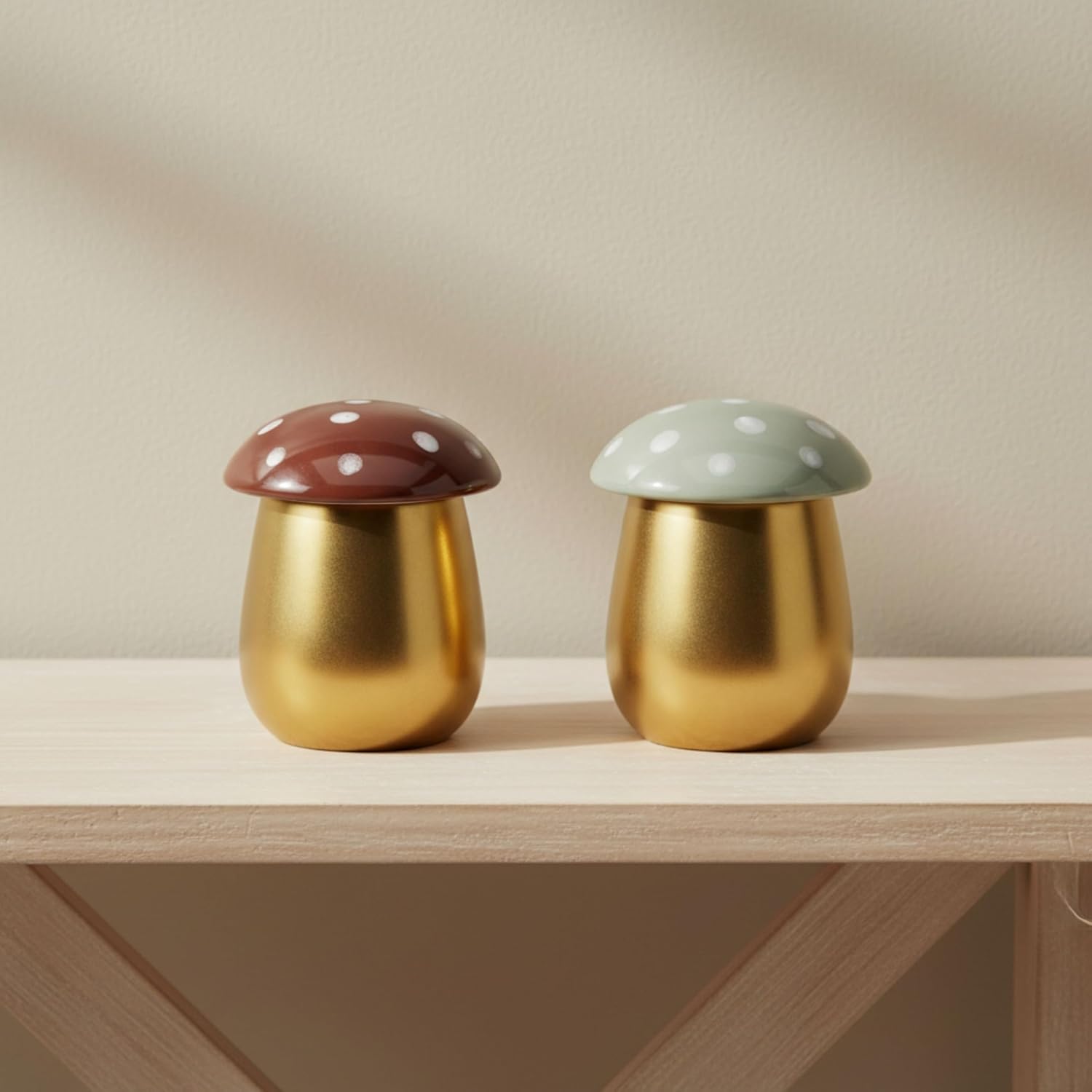 Set of 2 Metal Candles – Decorative Candle for Relaxed Glow & Gentle Scent, Living Room or Bedroom Accent – Mushroom Shape Gold Candle Cup Design, Home Decor – 4x4x5, Gold Brown Ivory