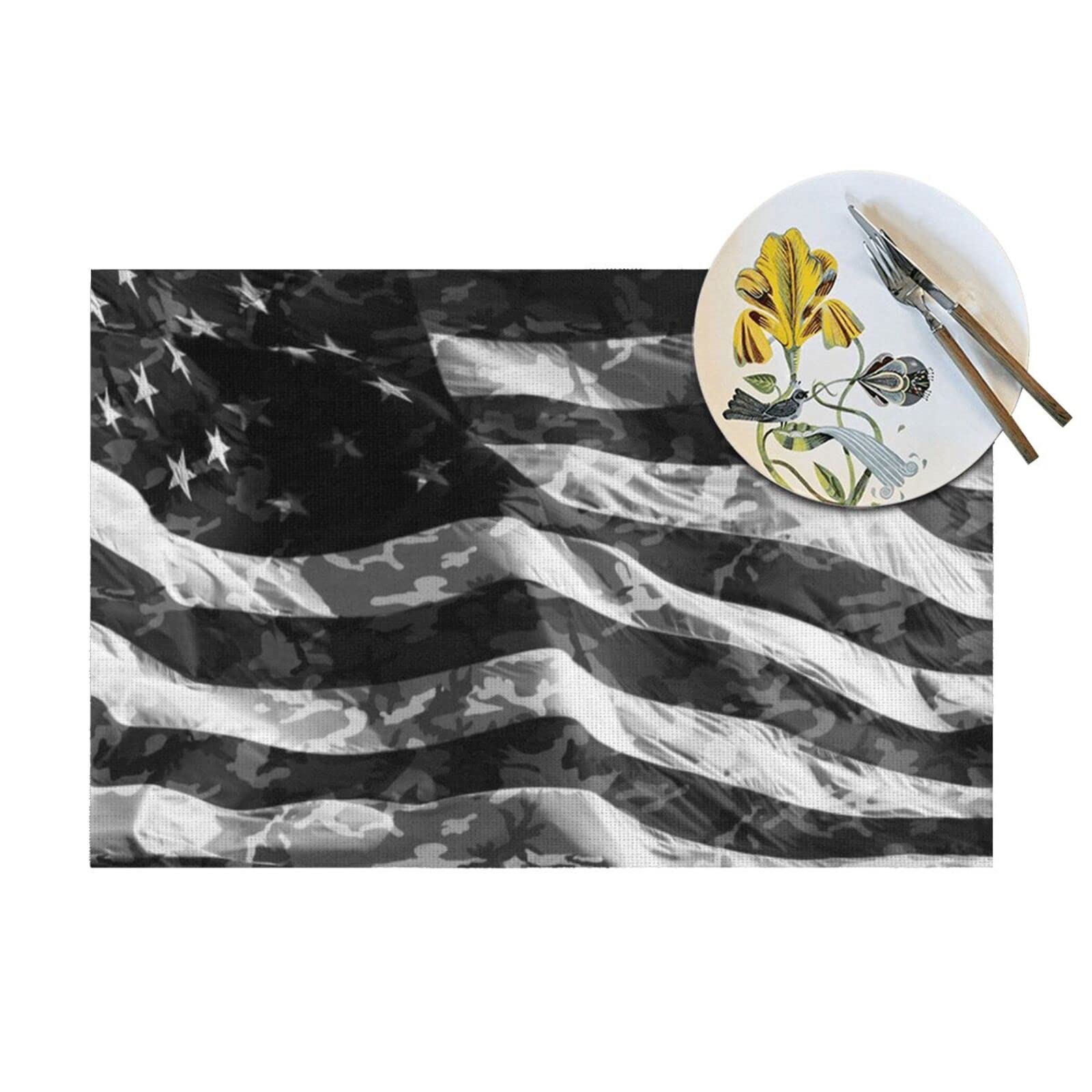 Set di 6 tovagliette mimetiche in vinile isolate con bandiera americana 30,5 x 45,7 cm, per tavolo da pranzo, festa in casa
