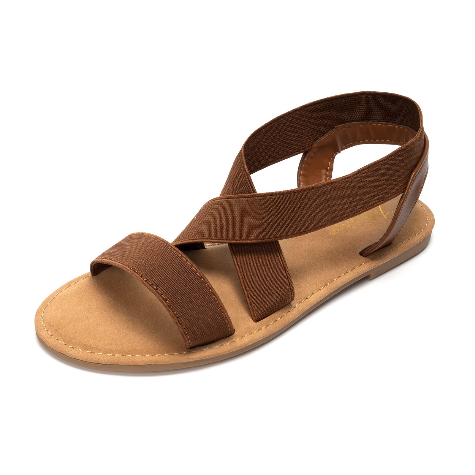 Luffymomo Womens Elastic Strap Flat Sandals Classic Open Toe Summer Shoes 8 M US Brown