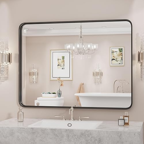 Sweetcrispy Espejo de baño negro rectangular grande con marco para pared, 30 x 40 pulgadas, moderno espejo de pared de metal para granja,