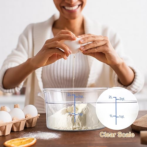 Miniatura 4 de Wenqik Juego de 4 recipientes de almacenamiento de alimentos con tapas, a prueba de masa, redondos, transparentes, con básculas y asas para pan,