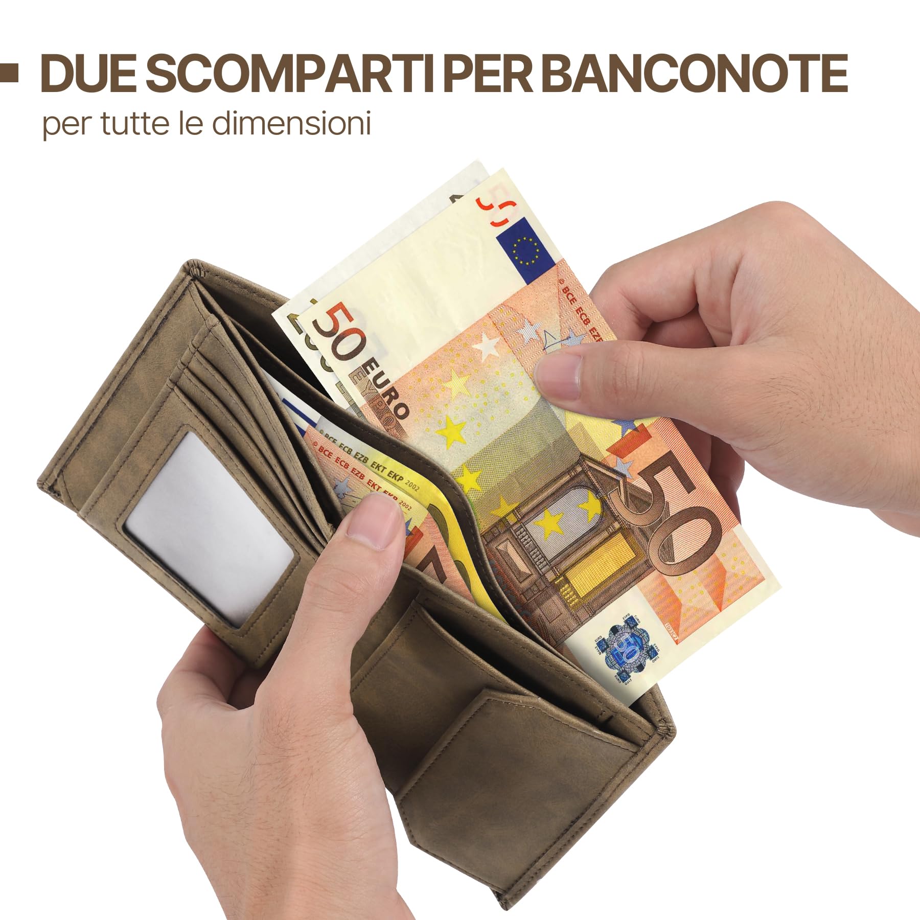 TENBST Portafoglio Uomo RFID Blocking Pelle con 13 Porta Carte di Credito, 1 Finestra ID & Slot per Foto, Portamonete, 2 Scomparti Banconote, Regalo Uomo (Marrone)