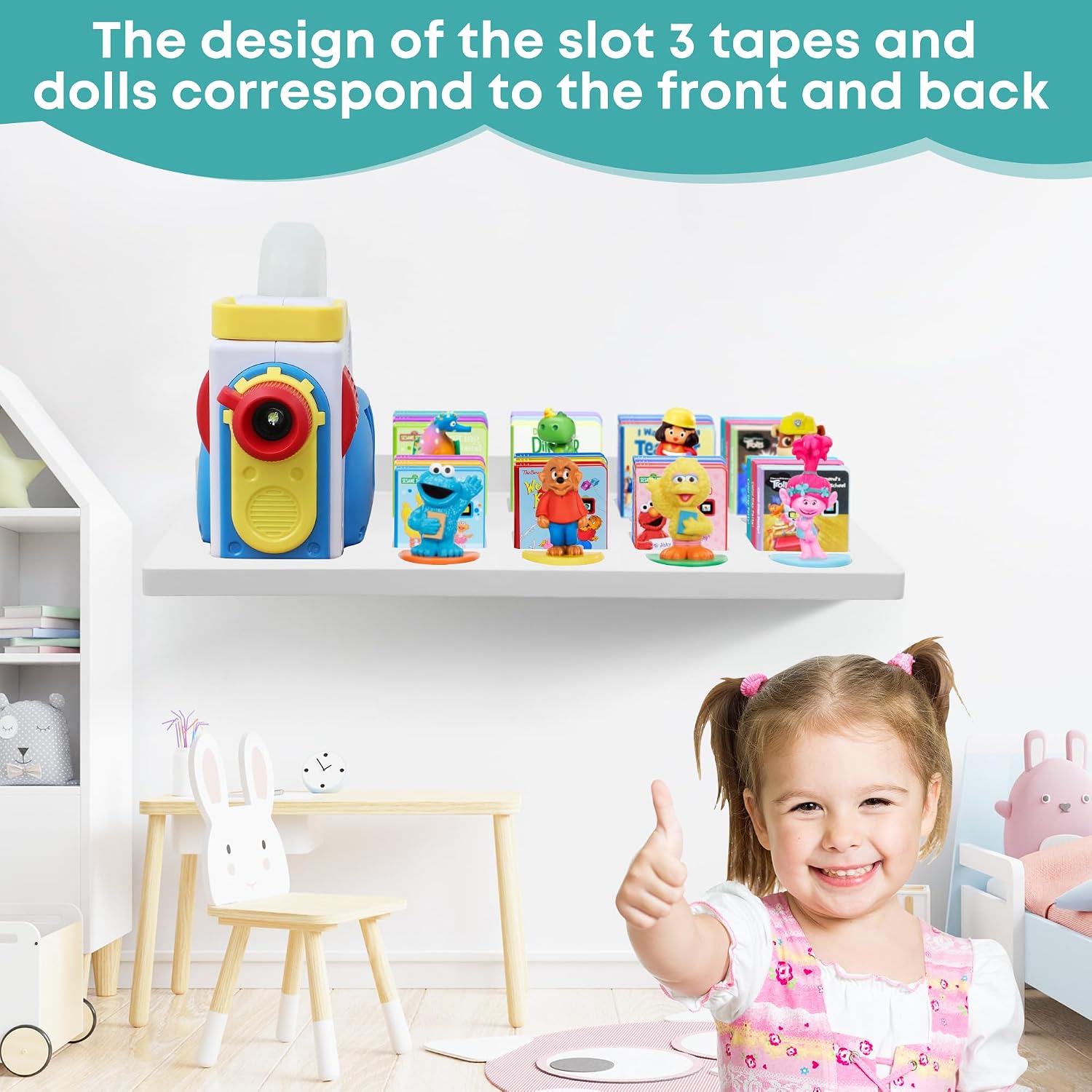 PHOENANCEE Floating Shelves for Little Tikes Story Dream Machine,Wall Shelf for Little Tikes Projector Books Audio Play Character Storage Tray Organizer for Toddlers and Kids Girls Boys,Oak(White)