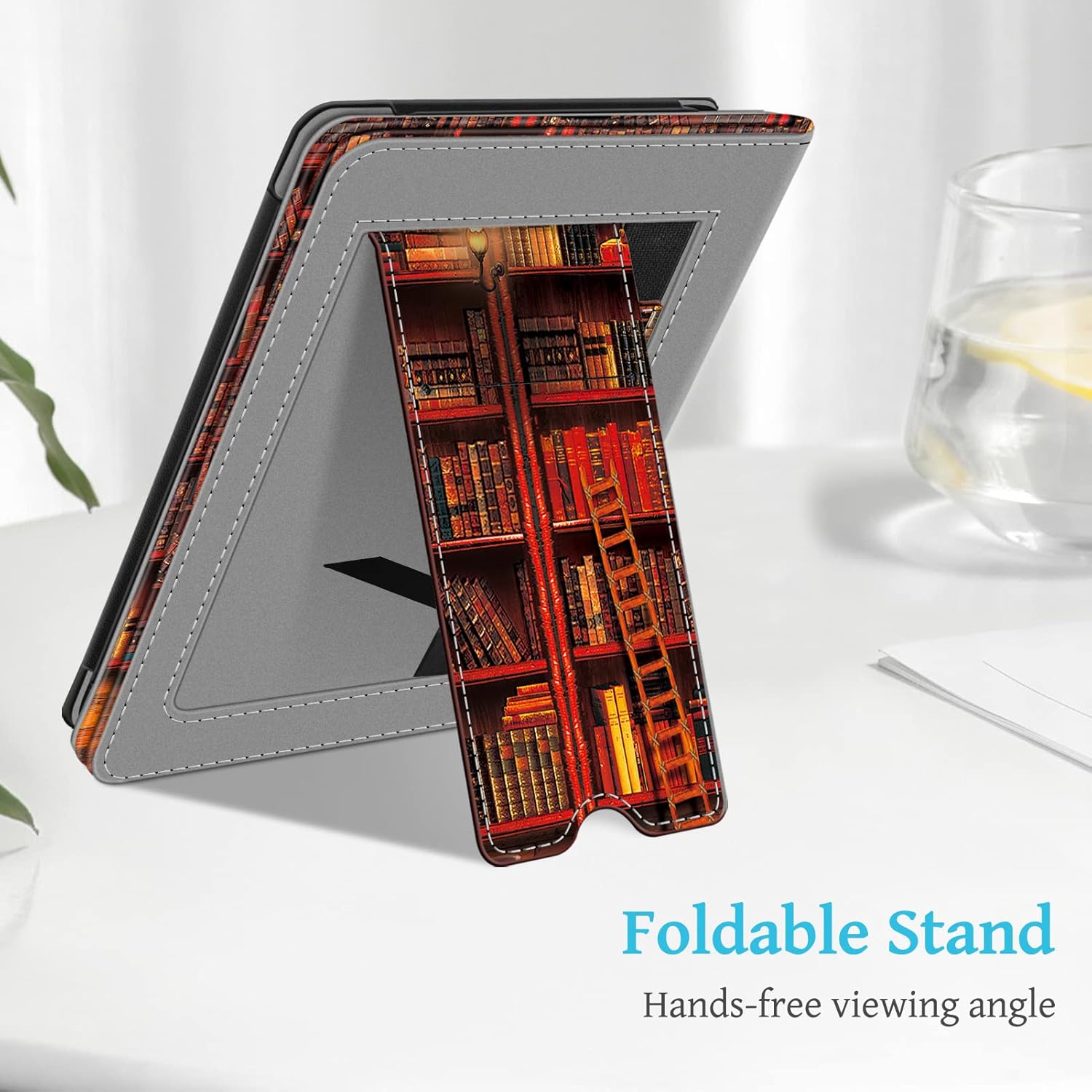 Fintie Stand Case for 6.8" Kindle Paperwhite (11th Generation-2021) and Kindle Paperwhite Signature Edition - Premium PU Leather Sleeve Cover with Card Slot and Hand Strap, Library