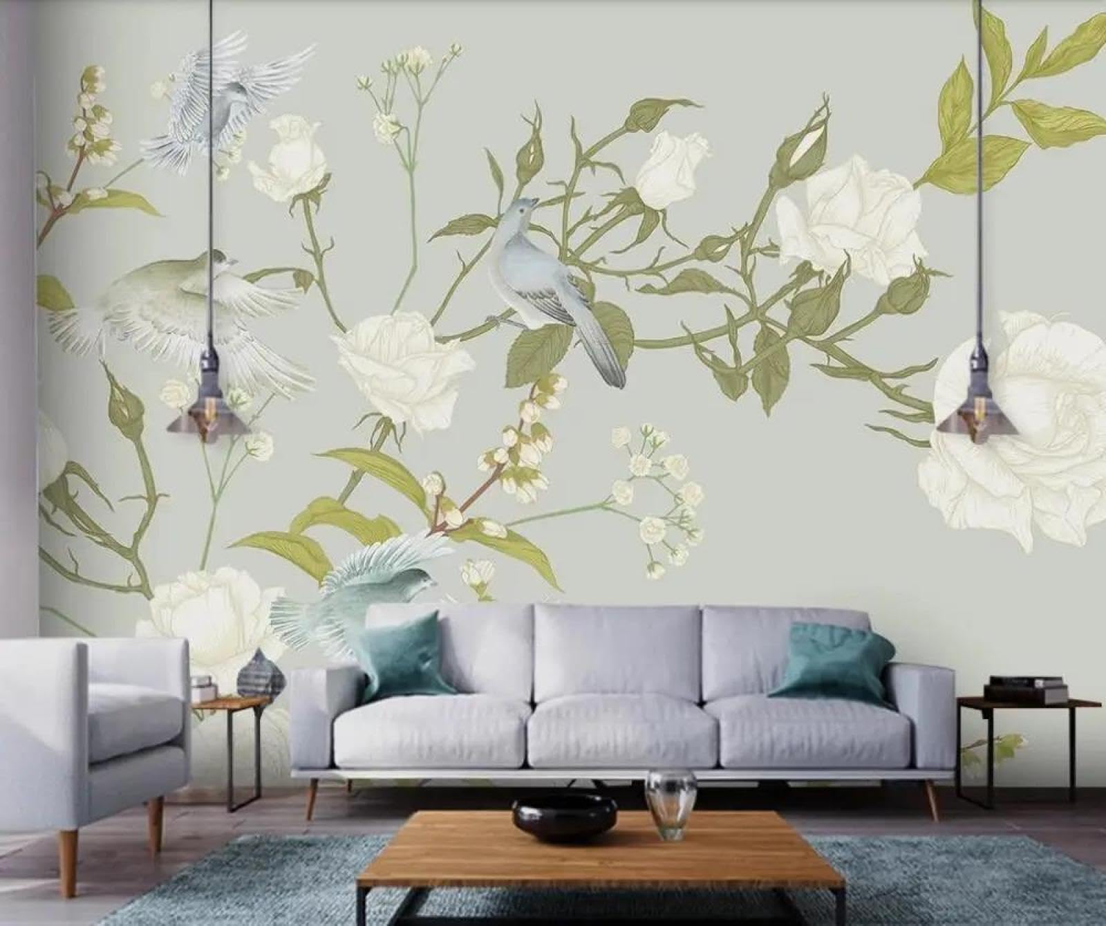 Papier peint mural 3d fleurs blanches salon chambre intissé ILIYA