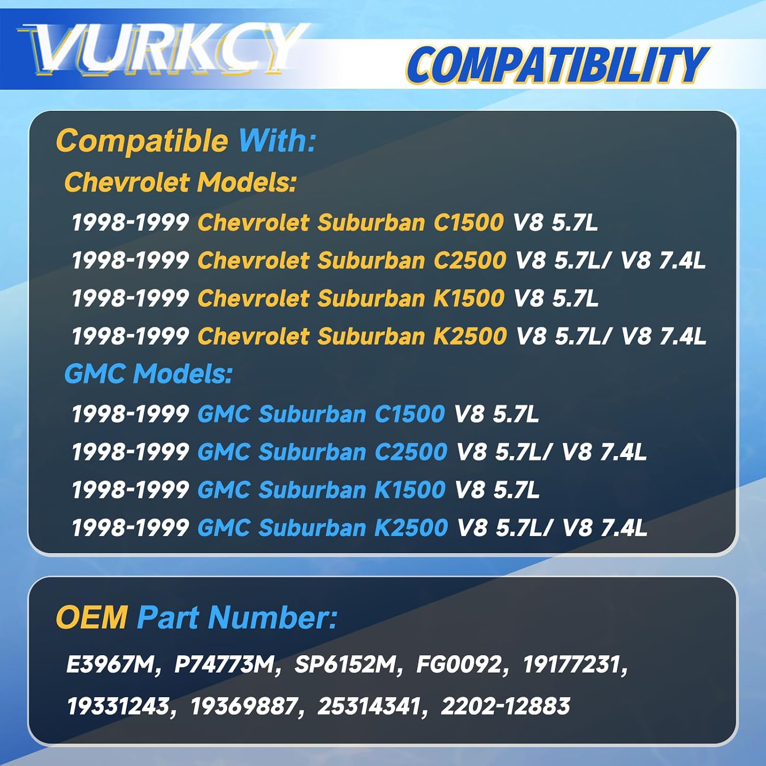 Vurkcy Electric Fuel Pump Module Assembly with Pressure Sensor Compatible with 1998 1999/98 99 Chevrolet & GMC C1500/C2500/K1500/K2500 Suburban, V8 5.7L/ 7.4L, Replace E3967M FG0092