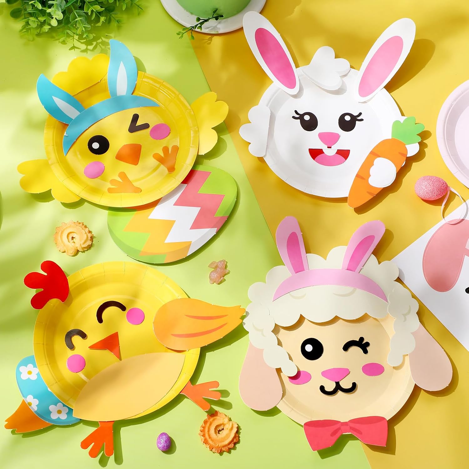 Layhit 24 Pcs Easter Paper Plate Craft Kits for Kids, DIY Art Projects with Bunny Chick Sheep Egg Designs, Preschool Educational Early Learning Toys, Easter Party Favors Classroom Activities