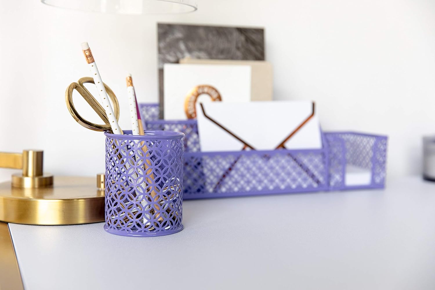 Blu Monaco 6 Piece Purple Desk Organizer Set - Desk Organizers and Accessories for Women - Cute Office Purple Desk Accessories - Desktop Organization : Clothing, Shoes & Jewelry