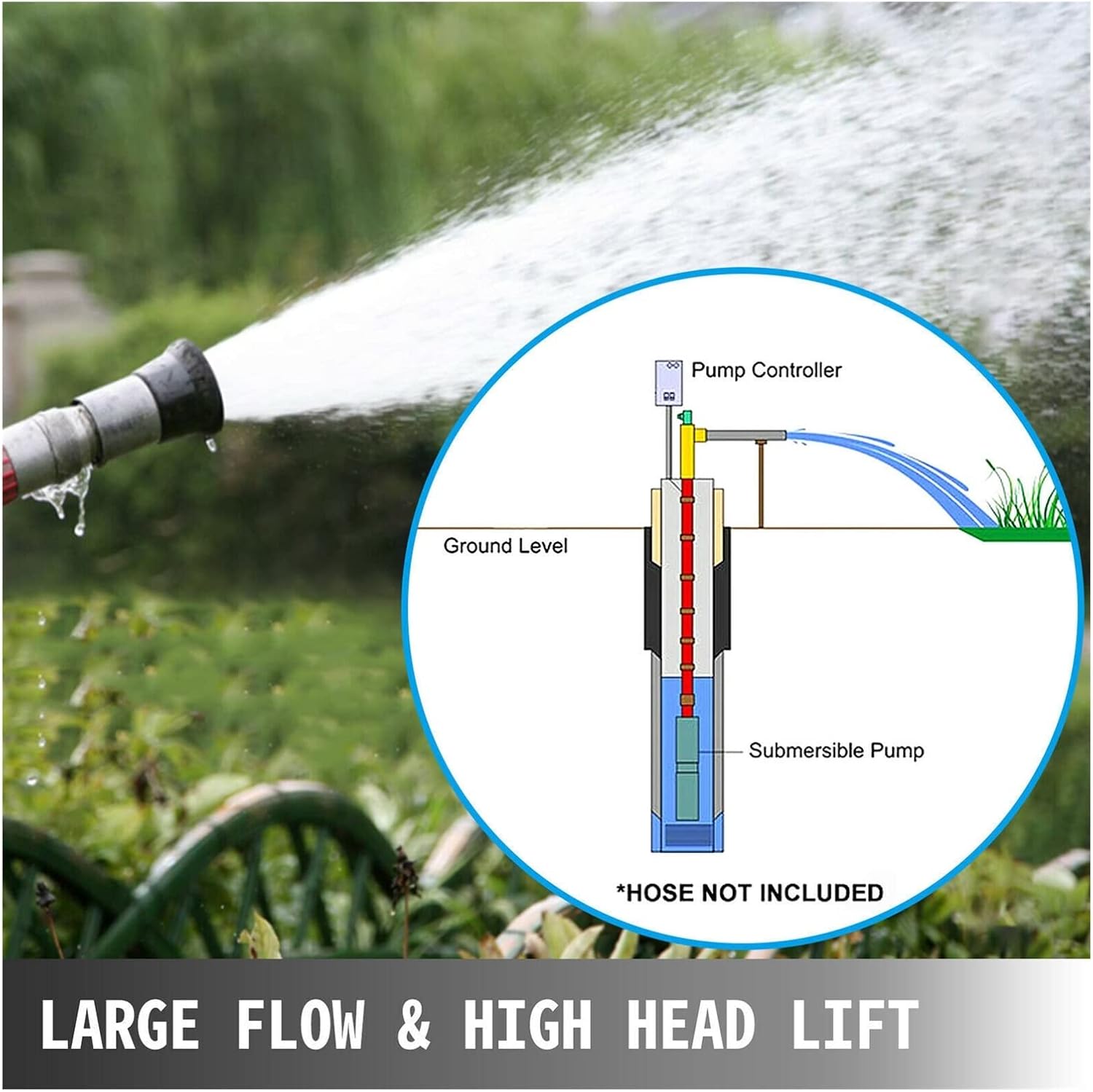Mini Submersible Portable Electric Water Pump Deep Well Pump 0.75KW 4 Inch 1HP 5600L/H Submersible Pump AND 20M Cable