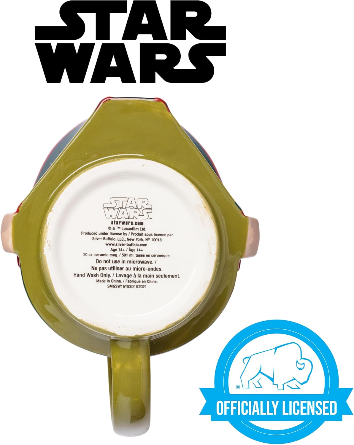 Silver Buffalo Star Wars Boba Fett’s Helmet with Battle Scars Ceramic 3D Sculpted Mug, 20 Ounces - Image 5