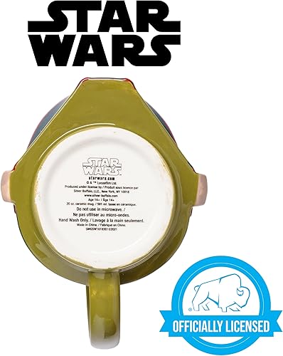 Miniatura 25 de Silver Buffalo Star Wars The Mandalorian Grogu - Taza de cerámica con tapa de rana esculpida, 18 onzas