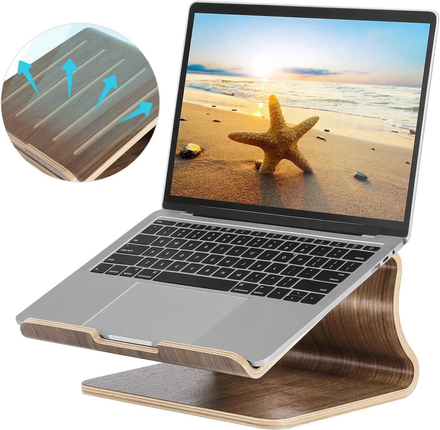 MoKo Soporte Elevador para Computadora Portátil, Soporte de Madera Altura Ergonómica Textura Madera Natural Compatible con MacBook/iPad/Surface/DELL/Chromebook Todas Portátiles 11-17