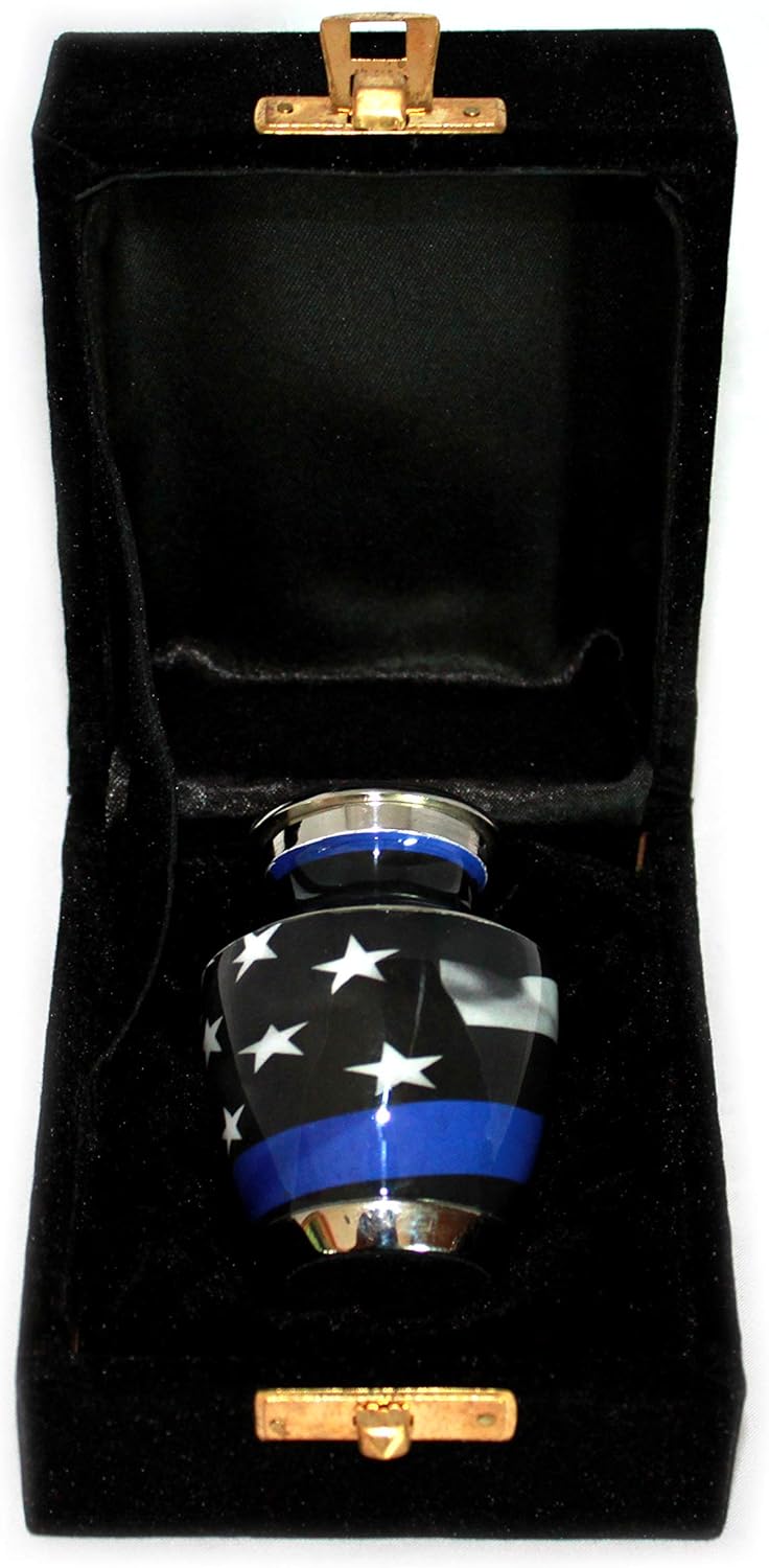 Blue Line Flag Cremation Urn for Ashes Adult Male - Beautifully Handcrafted Patriotic & Personalized Cremation Urns for Human Ashes Adult Man for Police or First Responder