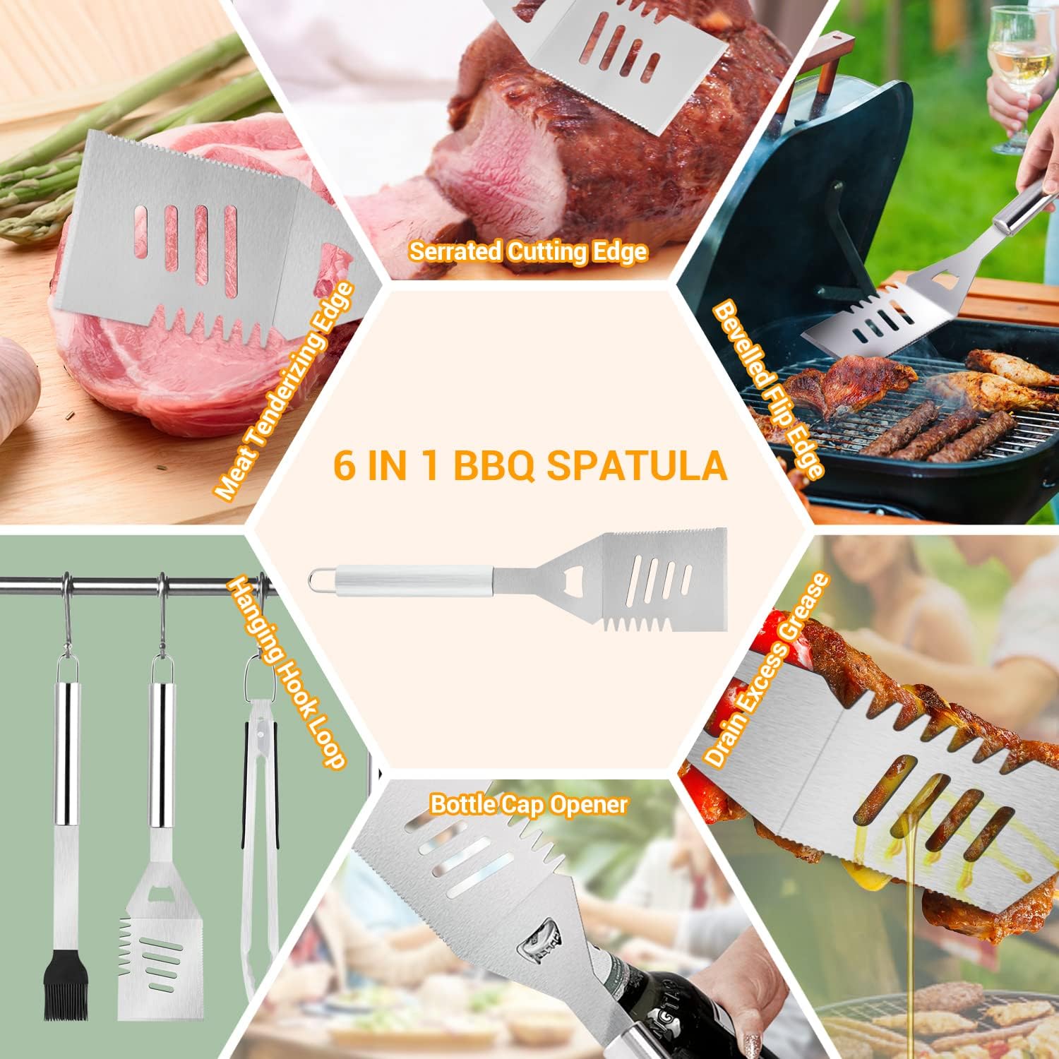 BBQ Griddle Spatula Tool Set, Ohuhu 31 PCS Heavy Duty Stainless Steel Grill Accessories Utensils Kit with Aluminium Case, Outdoor Grilling Tools with Barbecue Claws Apron Gloves Gifts for Men Dad