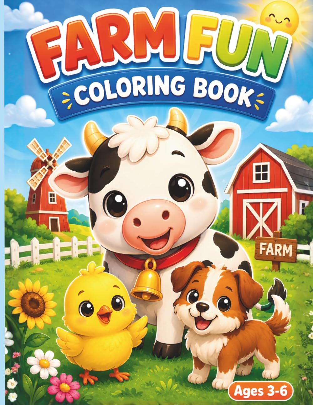 Farm Fun Coloring Book: Cute and Easy Farm Animals with Big Simple Pages for Preschool and Kindergarten Ages 3–6 (Fun Coloring Adventures)