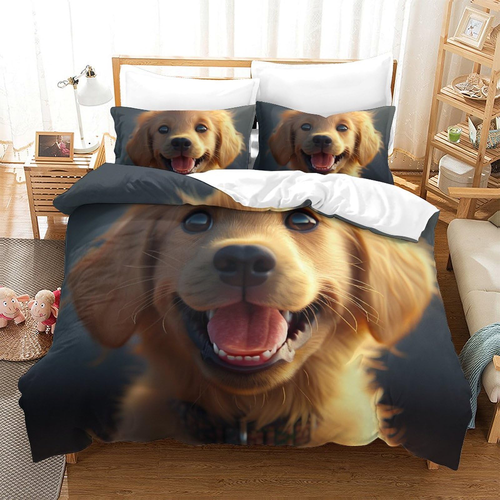 Parure de lit chien Golden Retriever pour chambre d'ados et enfants