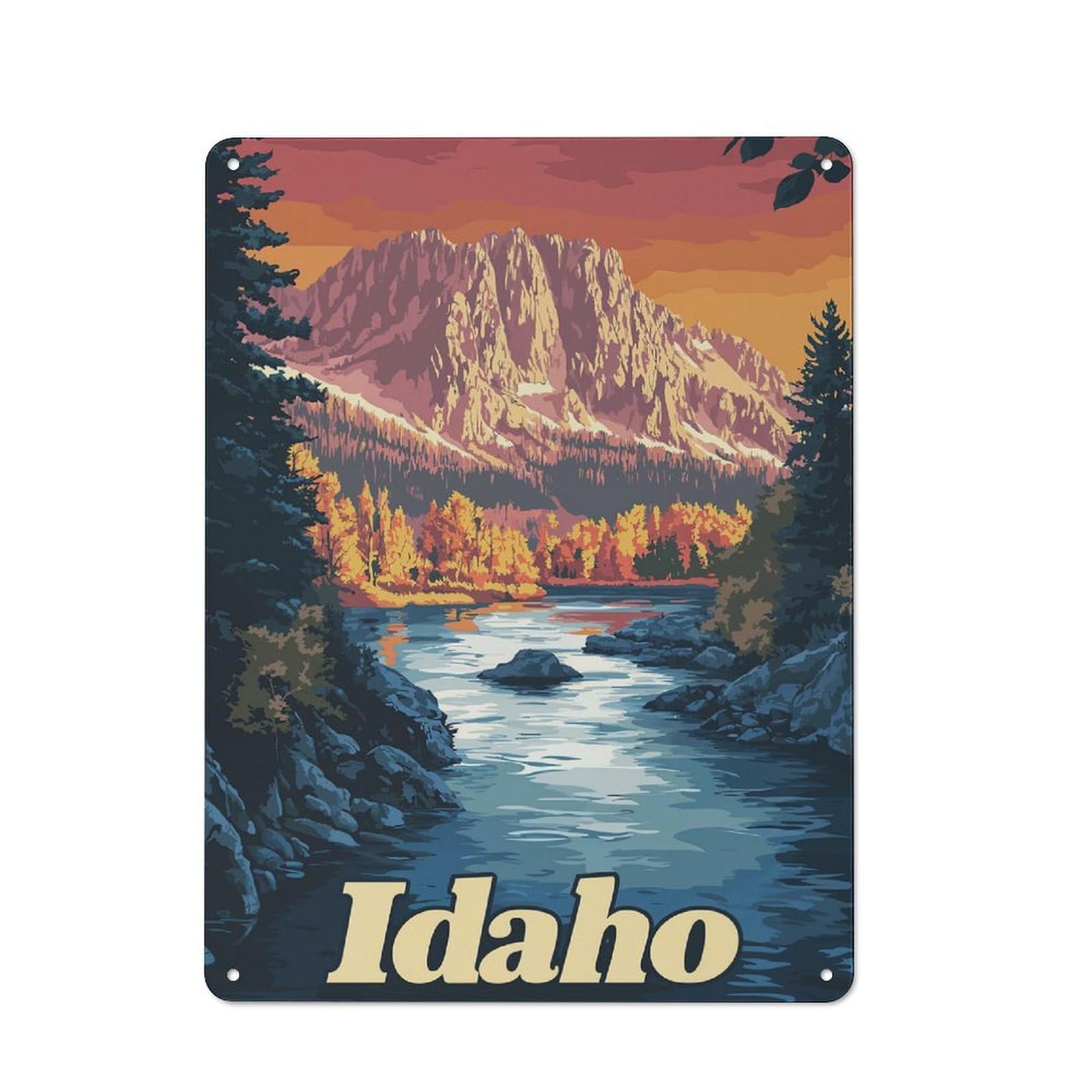 Junmoney Idaho Mountain River Old Fashioned Decorative Tin Sign 40X30cm, Nostalgic Wall Art For Bedroom, Office, Home Bar Or Dining Room