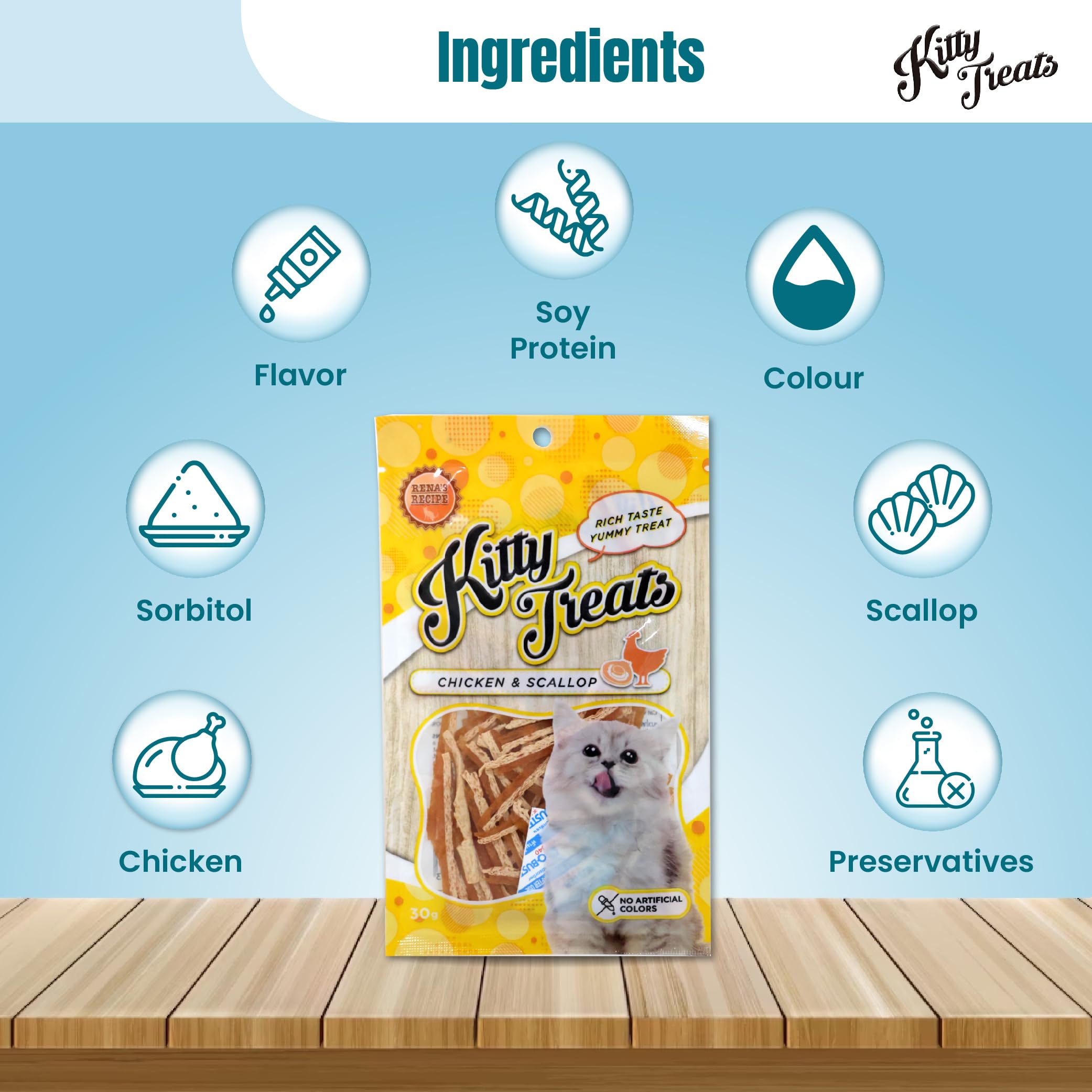 Rena Kitty Treats for Cat β Protein & Fiber Rich Healthy Cat Snacks, No Artificial Colors, Premium Reward & Training Treat, Supports Skin & Coat Health, Suitable for All Cats & Kittens, Pack of 3 3