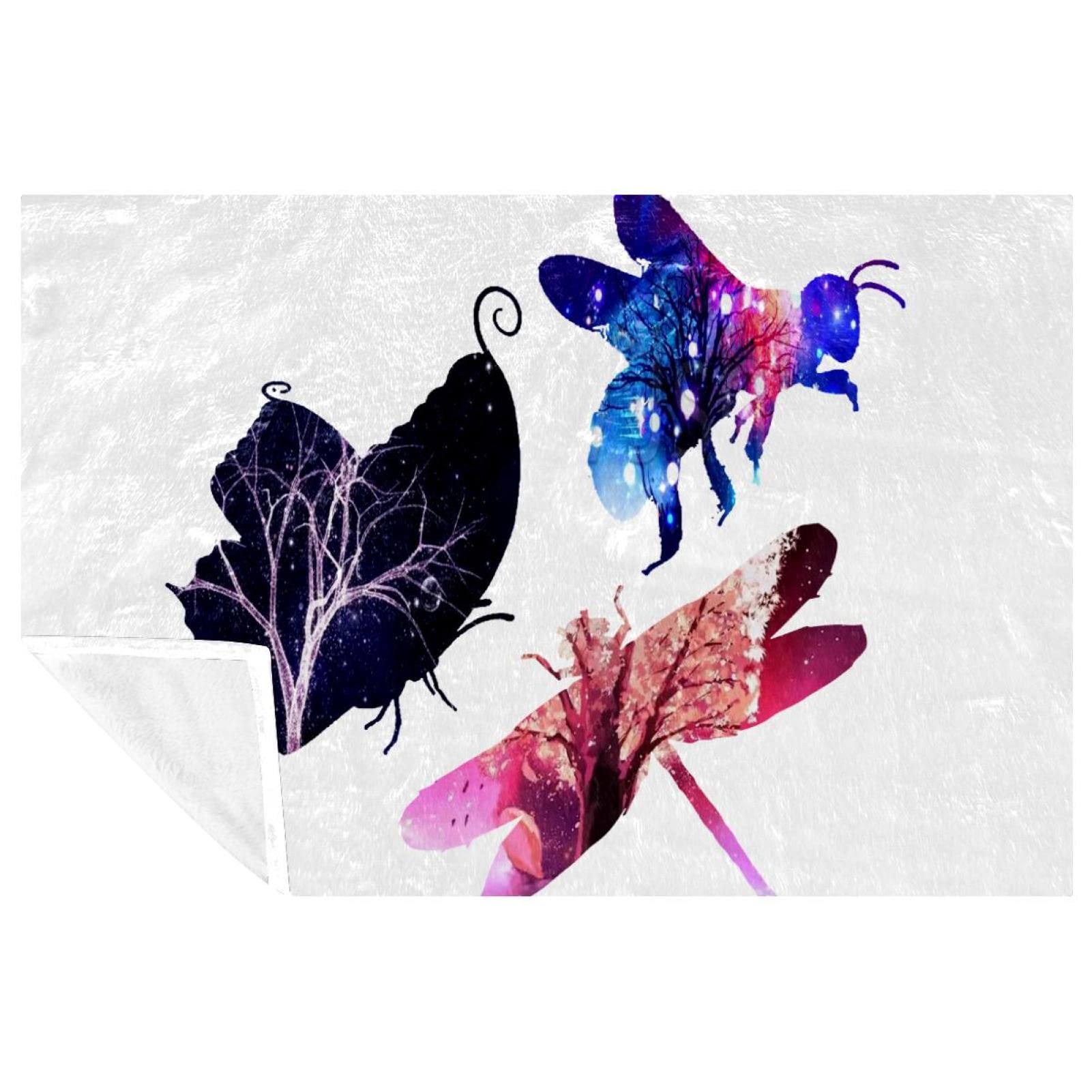 Couverture douce et chaude abeille et papillon pour lit et canapé de 150x100 cm