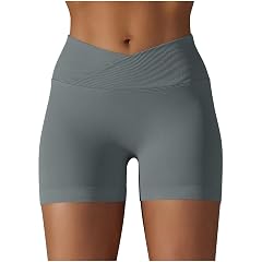 Womens Athletic Shorts Tummy Control High Waist Ribbed Butt Lifting Biker Yoga Shorts Compression Running Gym Clothes