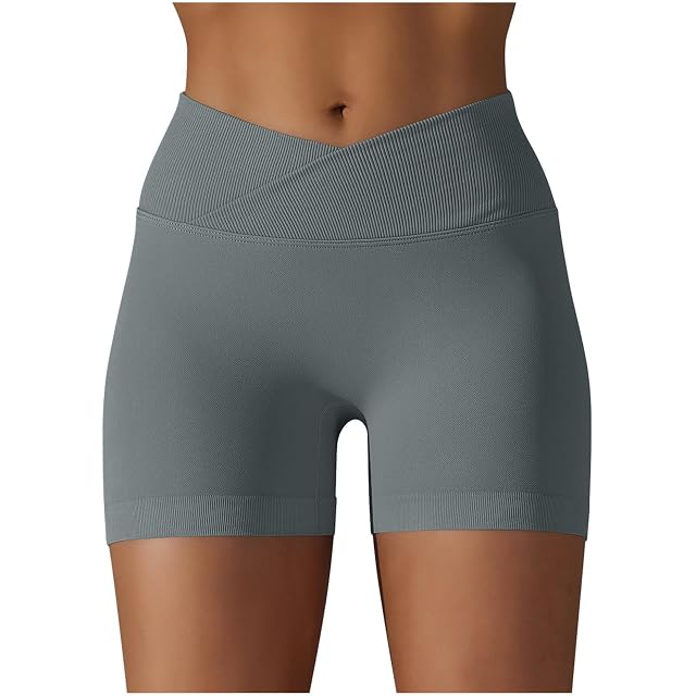 Womens Athletic Shorts Tummy Control High Waist Ribbed Butt Lifting Biker Yoga Shorts Compression Running Gym Clothes