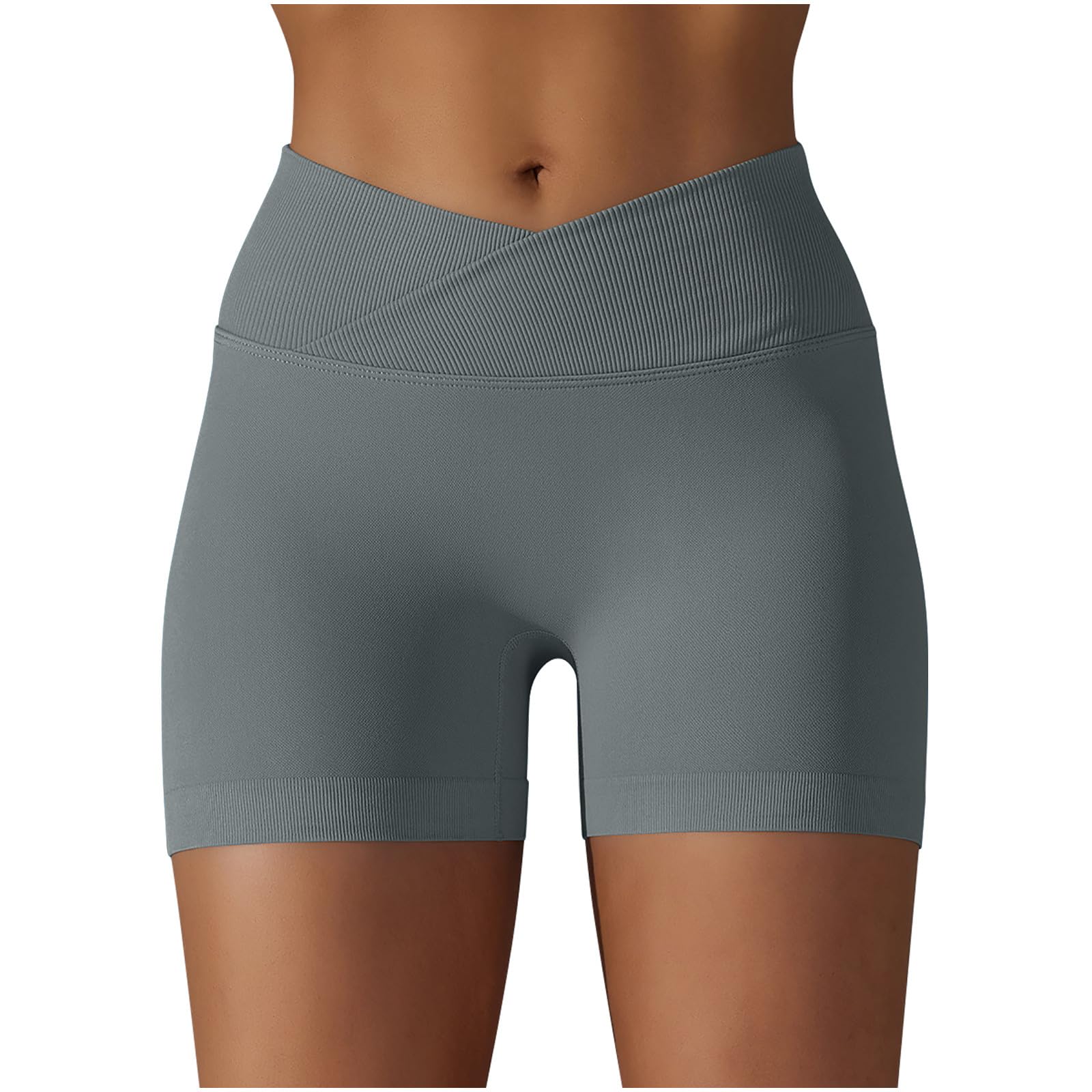 Womens Athletic Shorts Tummy Control High Waist Ribbed Butt Lifting Biker Yoga Shorts Compression Running Gym Clothes