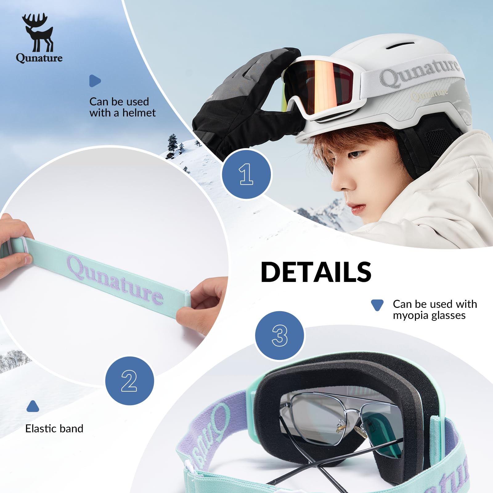 Skibrille Anti-Nebel Schneebrille Ski Brille mit Doppellinsen Blendfreie Schutzbrille für brillenträger für Wintersport wie Skifahren, Snowboarden, Eislaufen Damen und Herren
