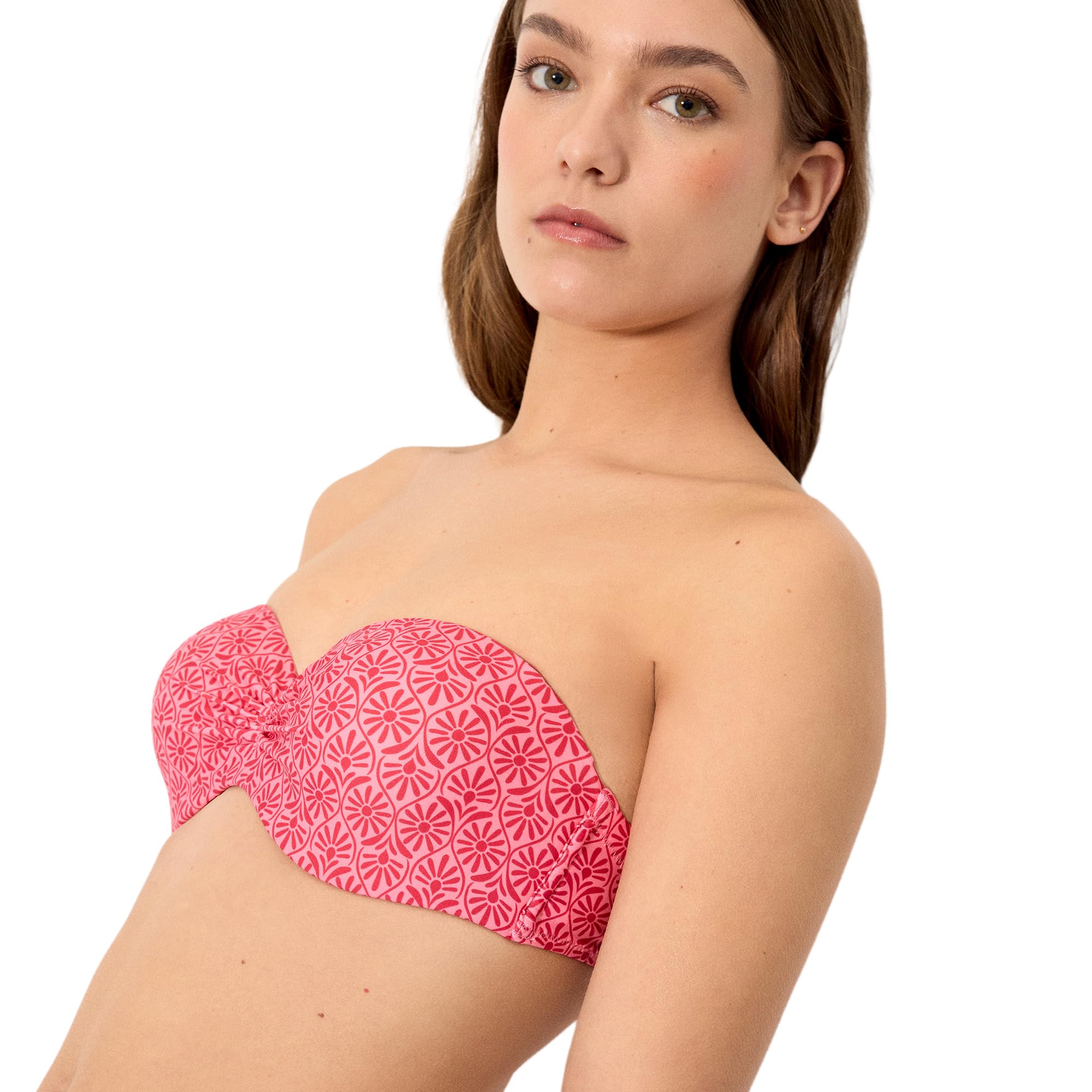 YSABEL MORA. Top Bikini Bandeau Push-Up B. Realza El Pecho con Aro Y Relleno. Ajuste Mediante Lazada En La Espalda para Mayor Comodidad .Colección Cherry.