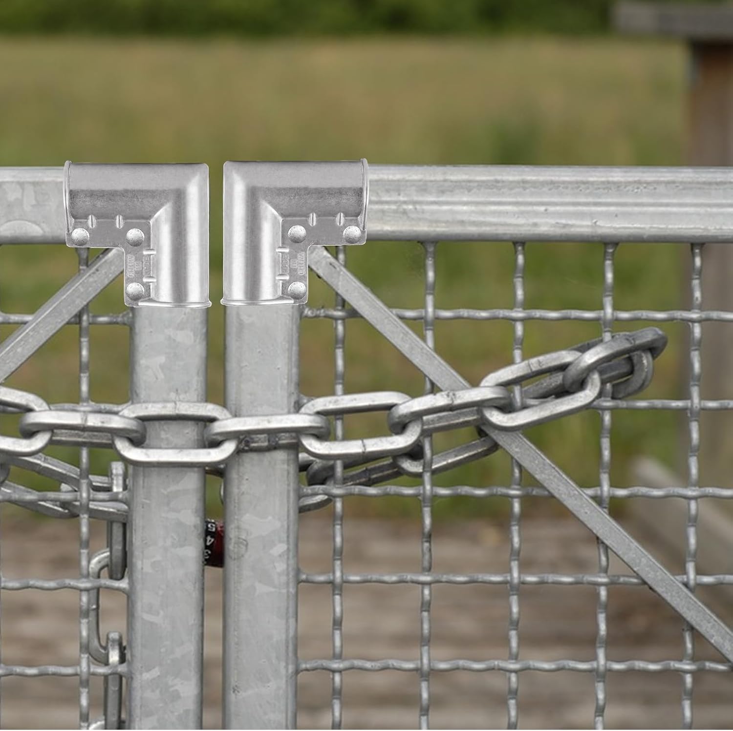 8PCS Aluminum Chain Link Fence Gate Corners Gate Elbow with 90° Angle Design for 1-3/8" x 1-3/8" Outdoor Diameter Pipe, Chainlink Fence Parts Pressed Gate Corner Include Bolts