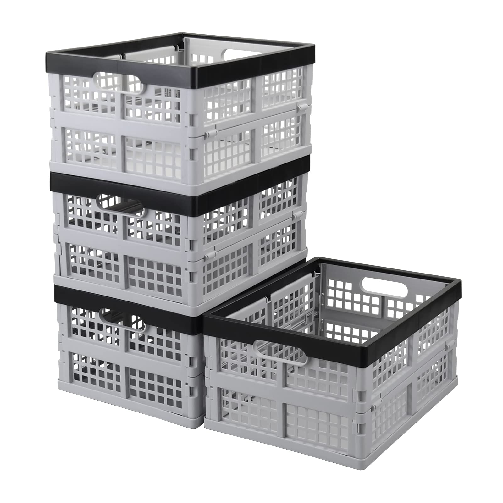 Buyitt Black, Grey Asking 4 Packs Collapsible Crate Folding Storage Bin, Utility Basket/Tote (15 Liter)