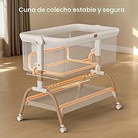 Vista 5 de Moisés para bebé junto a la cama, cuna 3 en 1 moisés para bebé junto a la cama con colchón y sábana suave y transpirable, laterales de malla