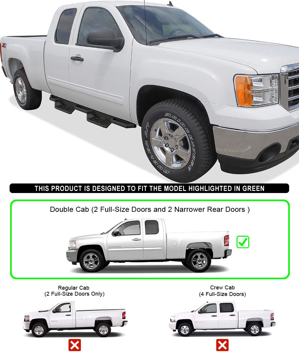 APS 304 Stainless Steel 6.5in Nerf Bars Pocket Steps Square Tube Rocker Guards Compatible with Silverado Sierra Extended Cab 99-07