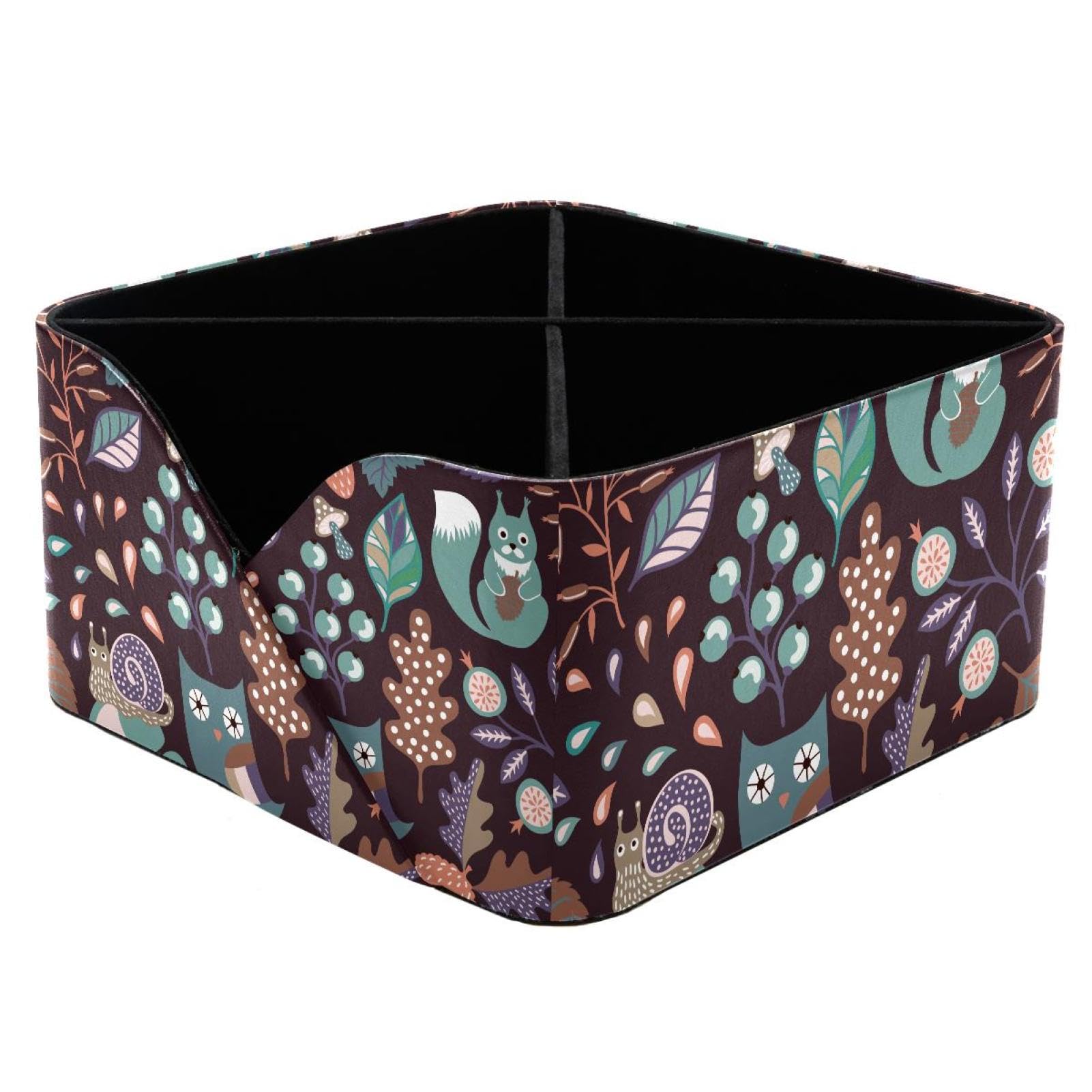KengjuTesu Owl Squirrels Snails Nuts Leaves Desktop Organizer Pen Holder, Rectangular Pencil Cup for Office, Study and Makeup Stations