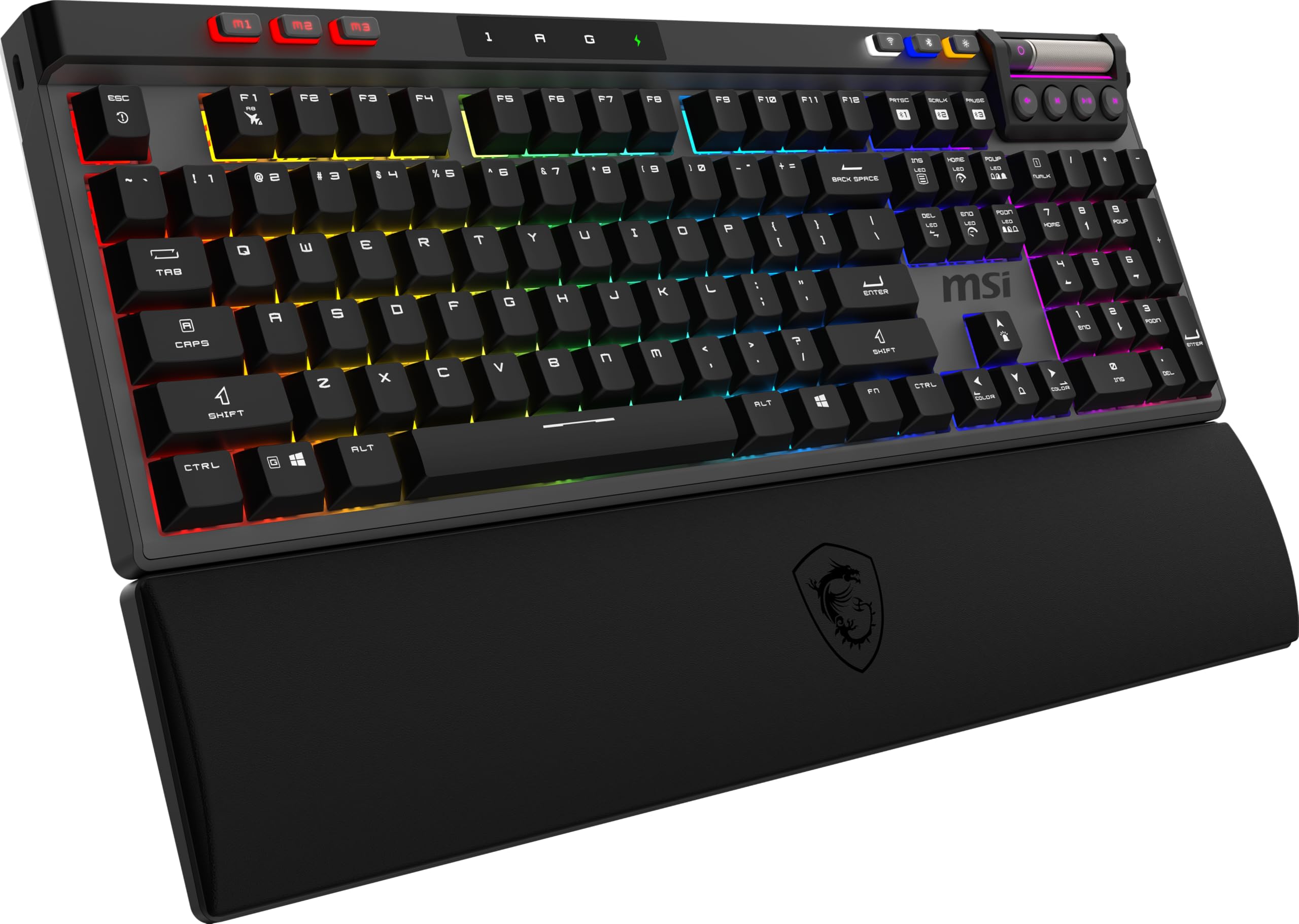 MSI Strike Pro Wireless ES, QWERTY, ES Layout - Teclado Gaming mecánico silencioso, interruptores táctiles silenciosos, Hot-Swap, Teclas PBT, 2.4GHz, Bluetooth, luz mística RGB por tecla, 4200mAh