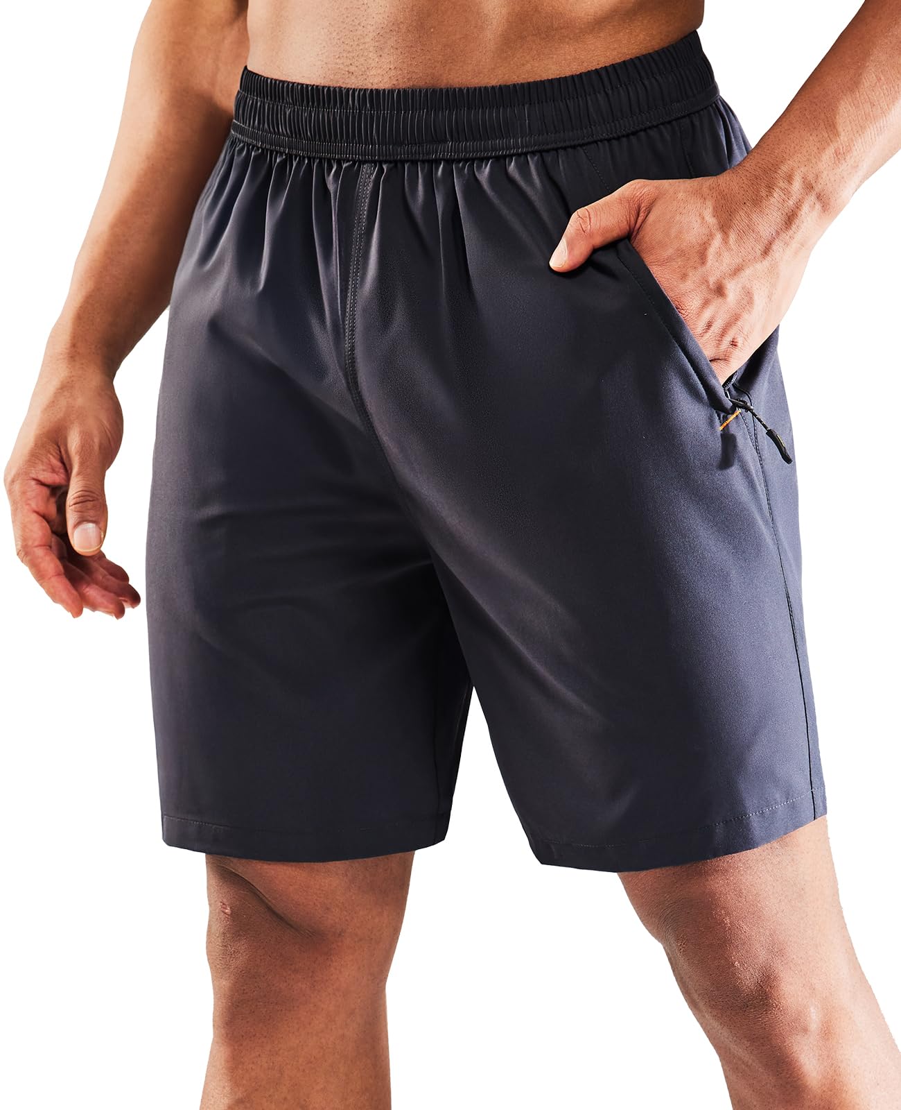 MIER Men's 7 Inch Athletic Shorts with 3 Zipper Pockets, Dry Fit