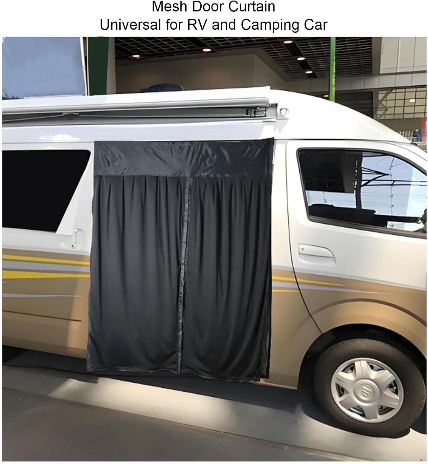 Double Layer Door Curtain Magnetic Closure Outdoor Windproof Mesh Curtain for RV Camping Car (W130*H155cm)