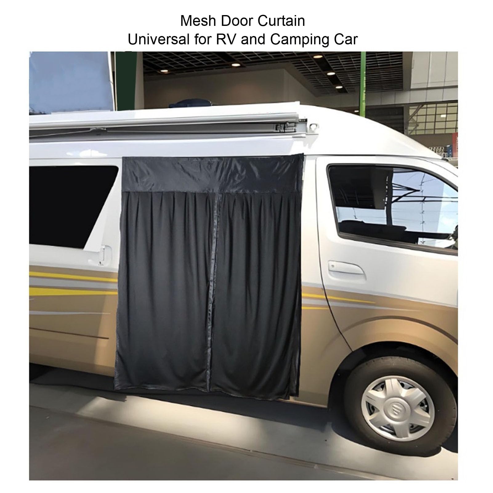 Qcwwy Rideau de Porte RV, Couvre-fenêtres à Double Couche Stores de la Porte Magnétique sans Espace D'installation de Perceuse économise pour Les Remorques de Voyage en (W130 * H155CM)