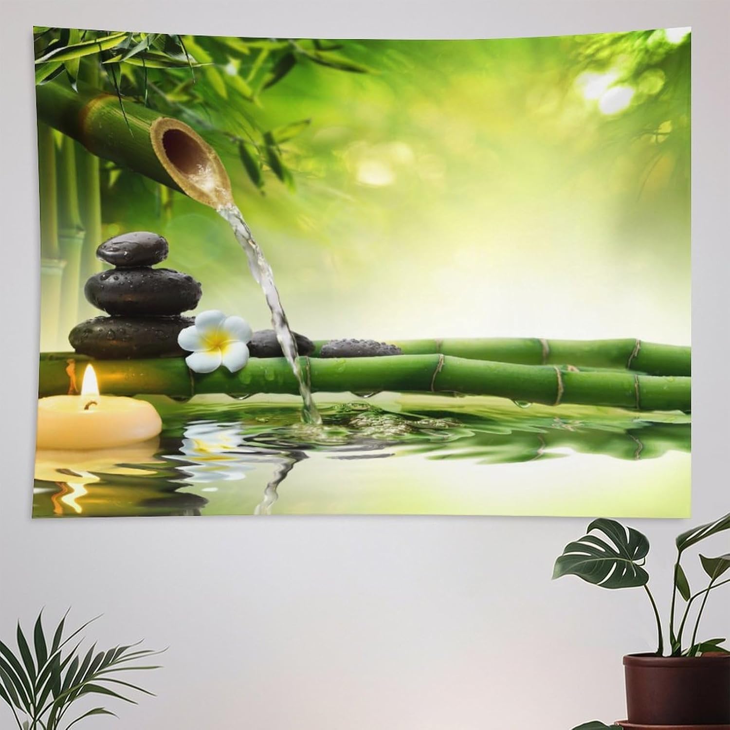 ZhiRain Meditation Tapestry Wall Hanging Zen Garden Pond Flower Pebble Stone Bamboo Stalks Candle Spa Yoga Tapestries Home Decor for Living Room Bedroom Farmhouse Kitchen Dorm 60"x80"