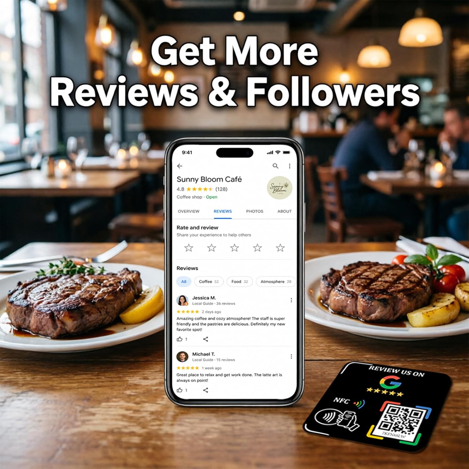 NFC Review & Social Media Tag with QR Code, Tap or Scan to Open, Compatible with Google Review, Facebook, Instagram, TikTok or Website – Rewritable Smart Sticker, No App, No Monthly Fee image 5