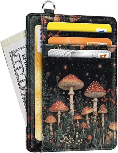 Vista 19 de Cartera delgada para mujer, tarjetero de crédito RFID, carteras minimalistas, con ventana de identificación, tarjetero con llavero, Libélula, Delgado