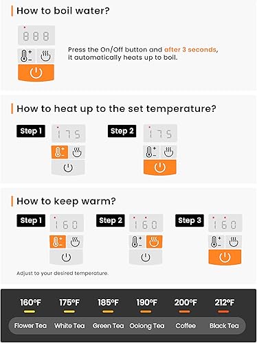 Miniatura 7 de COMFEE' Hervidor de té y hervidor de agua de vidrio de 1.7 litros, control de temperatura de la tetera eléctrica con 6 ajustes preestablecidos, 2