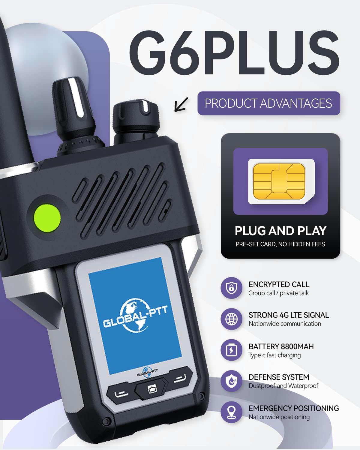 G6Plus PoC Radios Nationwide Coverage - 4G LTE Walkie Talkies with Unlimited Range GPS SOS Metal Body USB-C Charging Pre-Installed SIM Ready to Use (Black)
