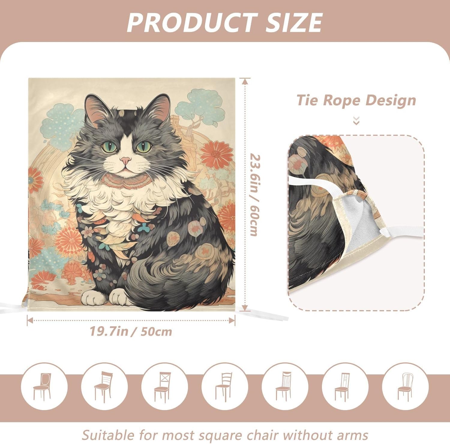 ALAZA Cute Cat Flowers Chair Back Cover Set of 6, Washable Reusable Removable Chair Slipcovers Decorative Chair Cover for Home Kitchen Wedding Party