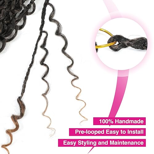 Miniatura 4 de Extensiones de cabello sintético de ganchillo de 10 pulgadas, trenzas de caja Goddess 3X estilo bohemio con extremos ondeados, 16 mechones por