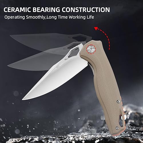 Miniatura 10 de HANSHI Cuchillo de bolsillo plegable y afilado de hoja de acero D2 G10 de alta calidad con clip para hombres, cuchillo táctico de afeitar para