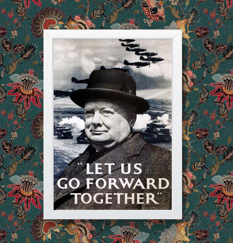 Funky Print WAR CHURCHILL WINSTON MILITARY VICTORY UK BRITAIN WW2 POSTER | (A4 Framed - White Frame)