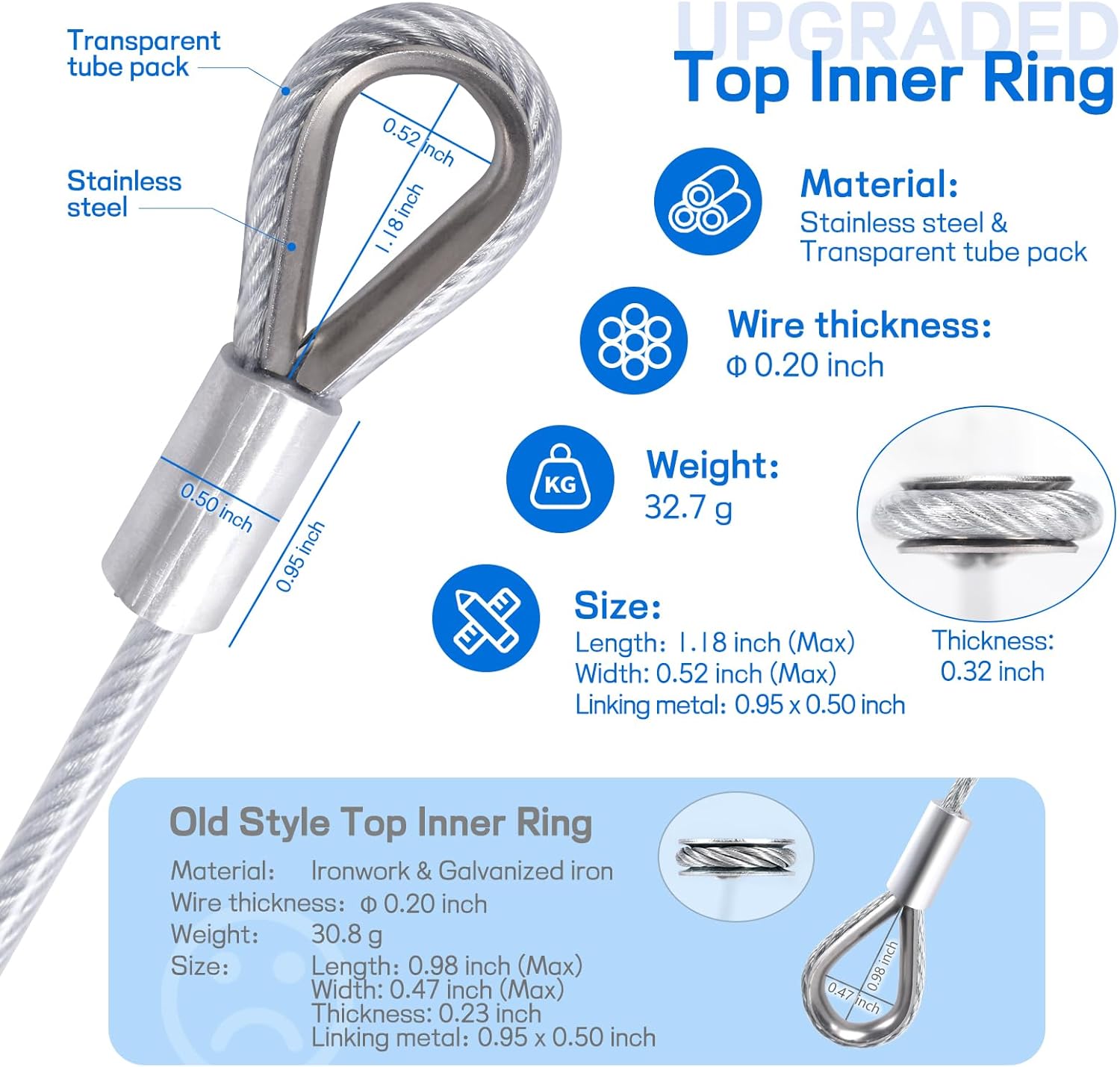 2Pcs Upgraded Vinyl Coated Stainless Steel Lift Cable Compatible with Gorilla Lift Trailer Gate Assist with EZ Spring Clips, with 4Pcs Silvery Aluminum Alloy Rollers Pins Washers