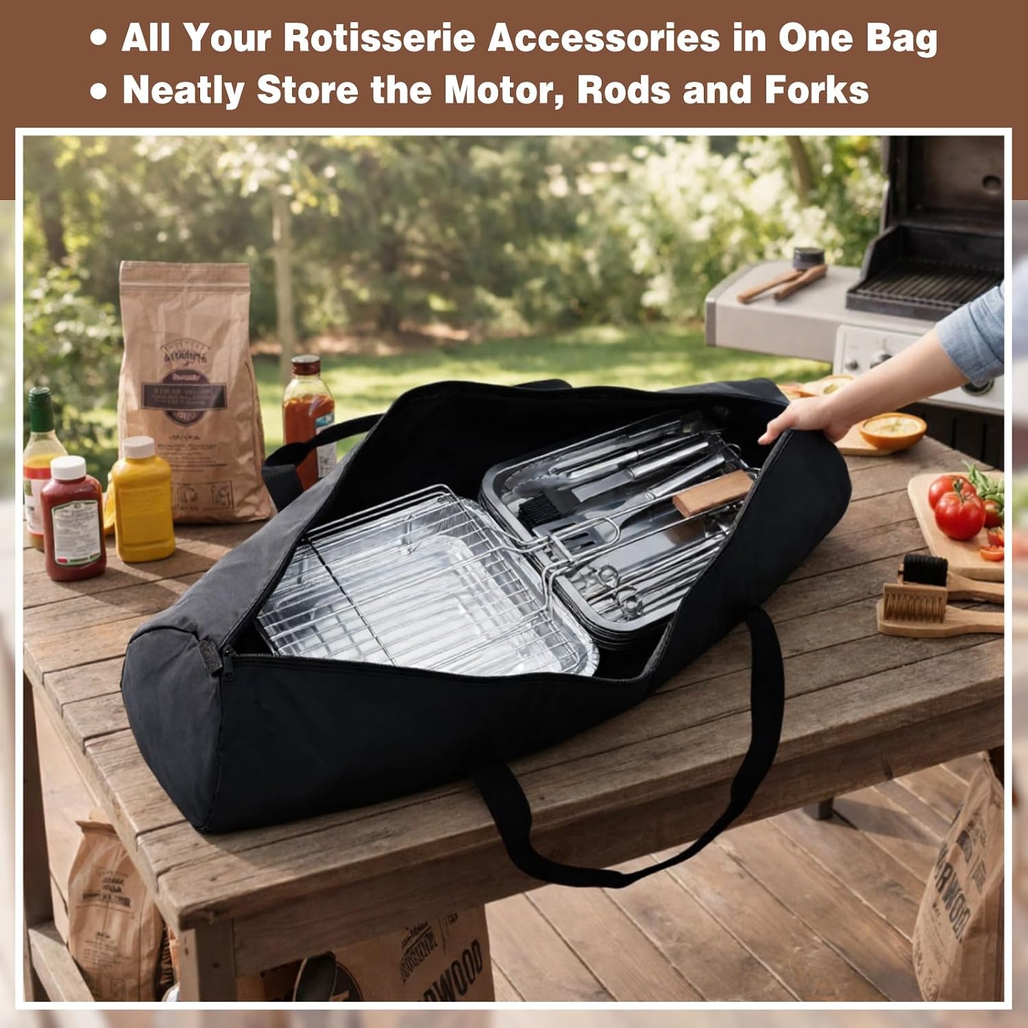 Abbylike 36 Inch PVC Heavy Duty Rotisserie Kit Storage Bag, Waterproof Grill Rotisserie Carrying Case with Reinforced Handles for Outdoor BBQ Grill Accessories