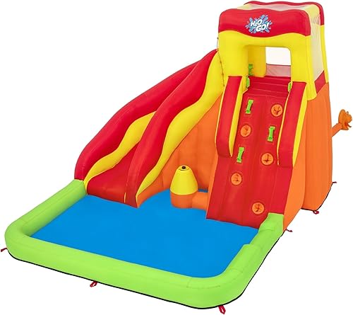 Bestway H2OGO! Parque acuático inflable para niños Lava Splash Tobogán al aire libre, pared de escalada, piscina de chapoteo, aspersor Ideal para