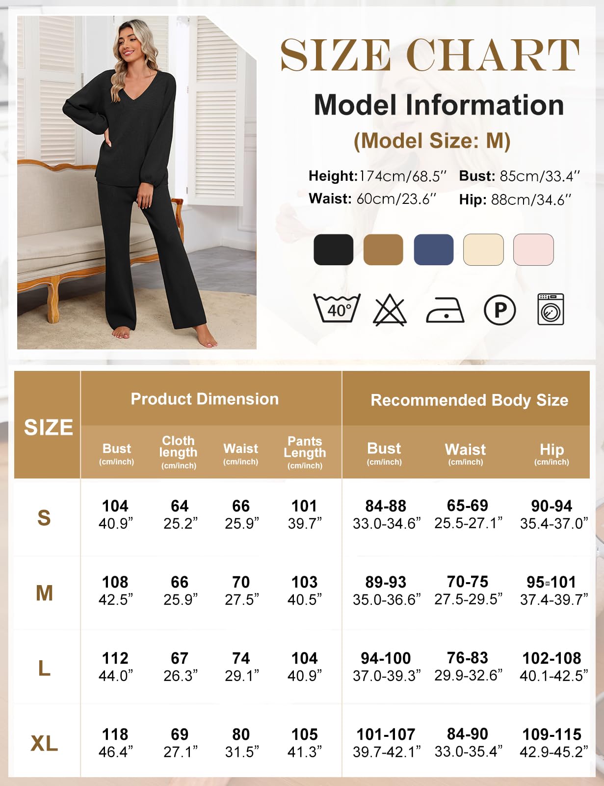CMTOP Tuta Donna Elegante Completo 2 Pezzi Pigiama Invernale Autunno Casa Scollo a V Tailleur in Maglia Maniche Lunghe Pullover Top Elastico Vita Pantaloni a Gamba Larga Set Sportive